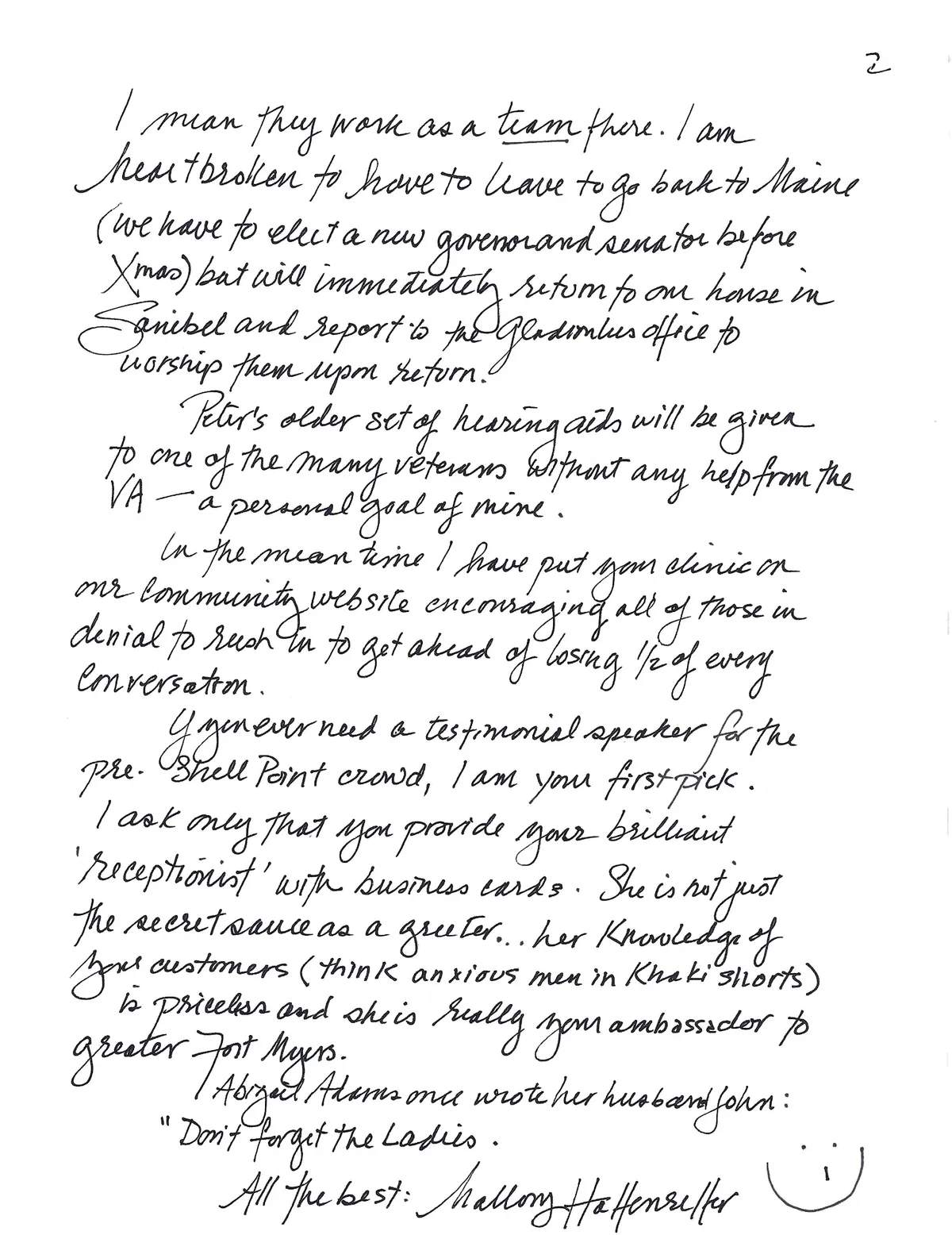 Handwritten letter from Mallory Hoffenreffer, page 2